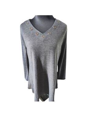 DOMANI Cotton Blend V Neck Gray Tunic Top Size Large NWT